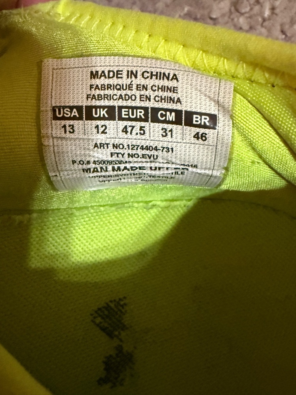 Men’s Under Armour Charged Cushioning Size 13 Neon Yellow Athletic Shoes - Picture 5 of 5